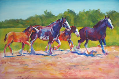 Ebony Clydesdales from Wisconsin - painting by Karen Brenner